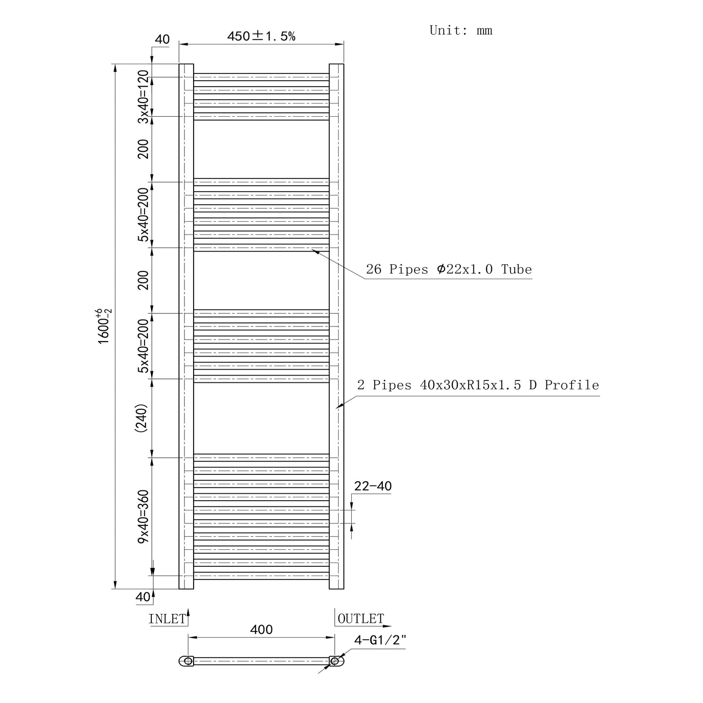 SKY Bathroom Central Heating Towel Rail Straight Design Radiator Warmer