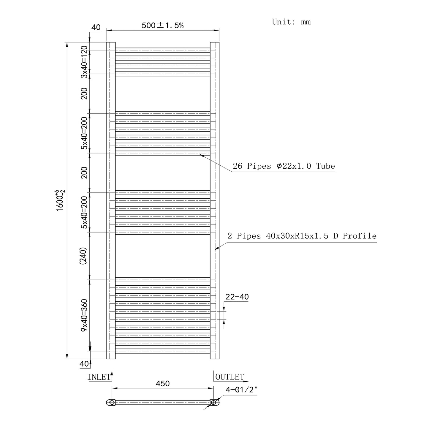 SKY Bathroom Central Heating Towel Rail Straight Design Radiator Warmer