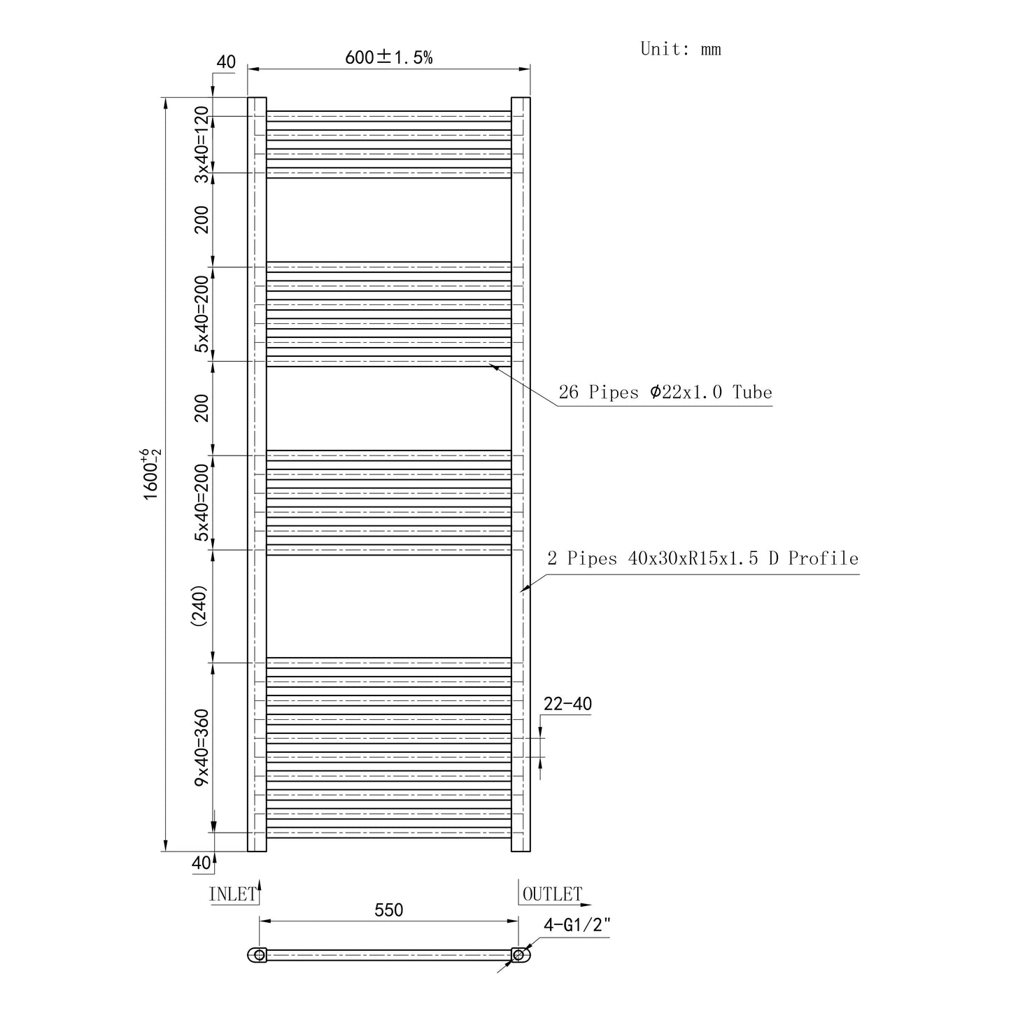 SKY Bathroom Central Heating Towel Rail Straight Design Radiator Warmer