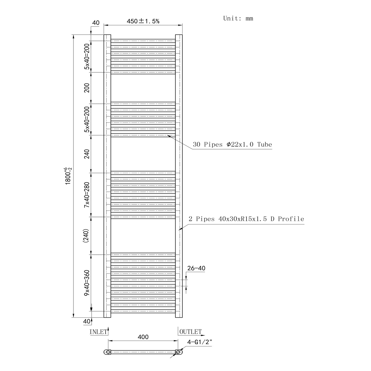 SKY Bathroom Central Heating Towel Rail Straight Design Radiator Warmer