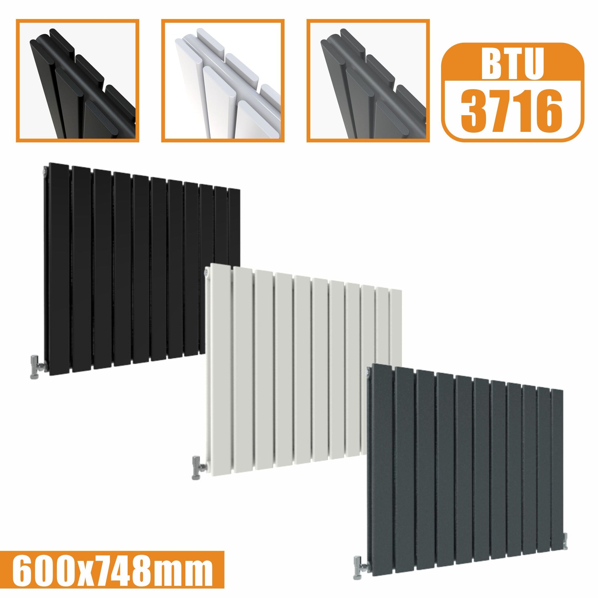 Designer Radiator Horizontal White Grey Flat Panel 600x748MM Rads Double Panel SKY