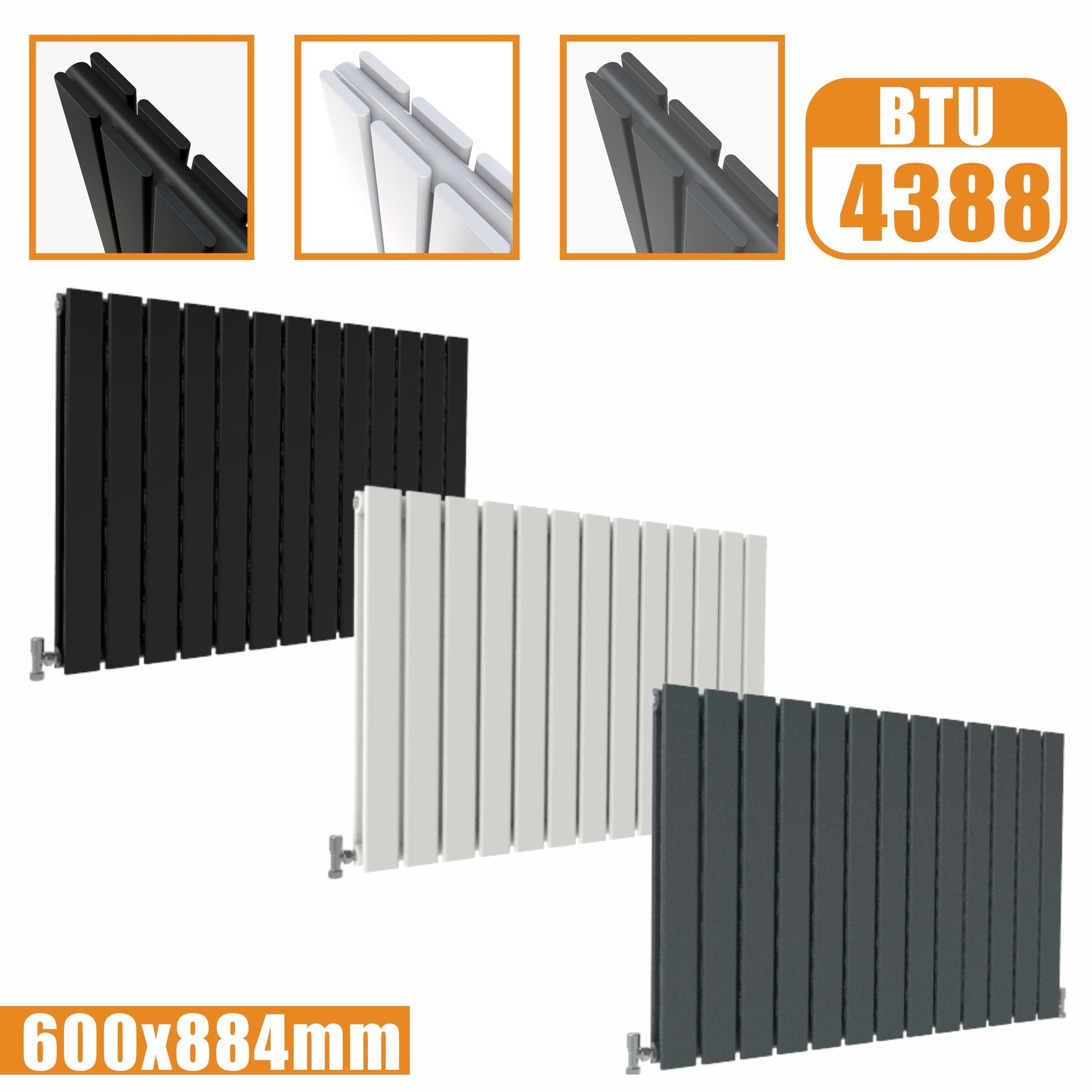 Designer Radiator Horizontal White Grey Flat Panel 600x884MM Rads Double Panel SKY