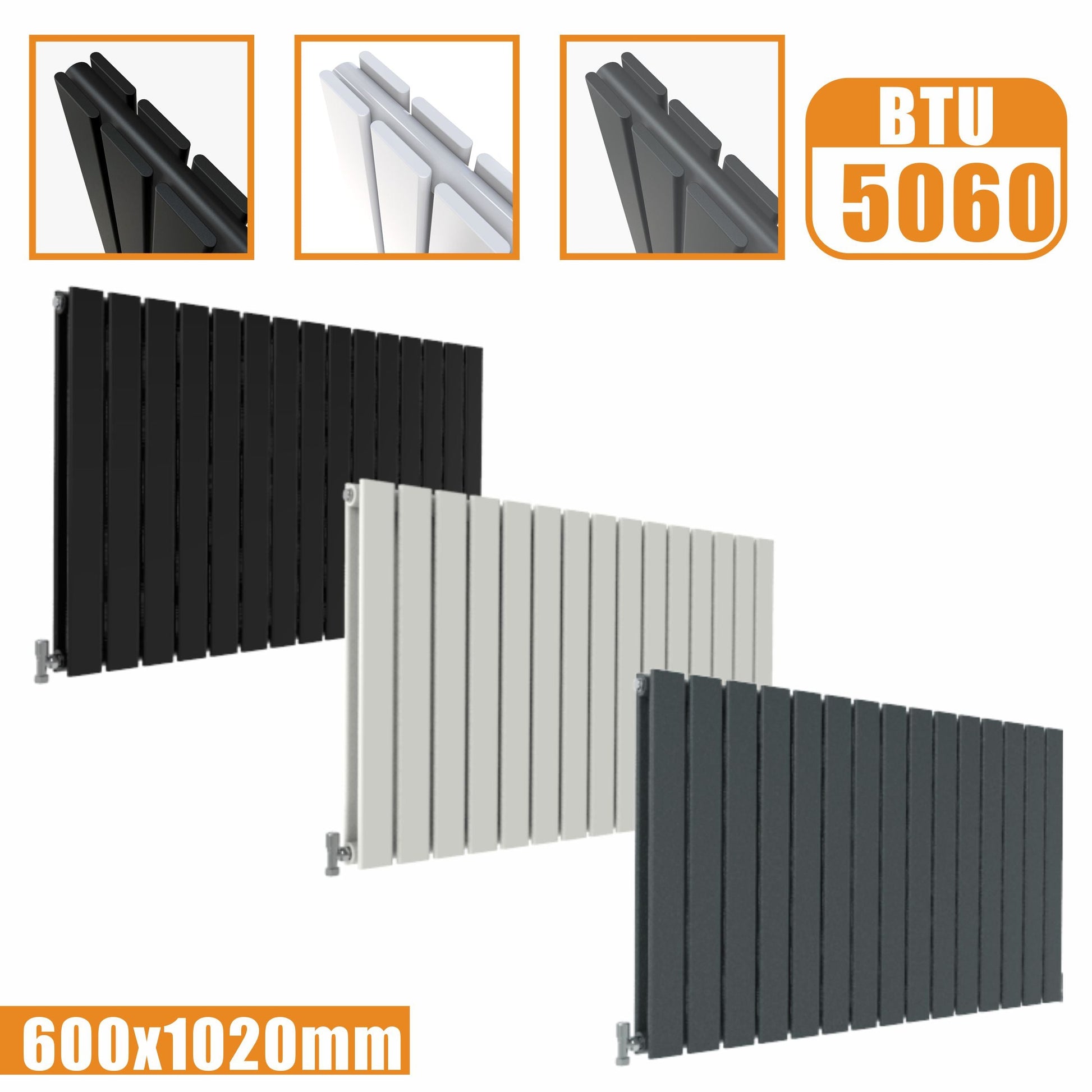 Designer Radiator Horizontal White Grey Flat Panel 600x1020MM Rads Double Panel SKY