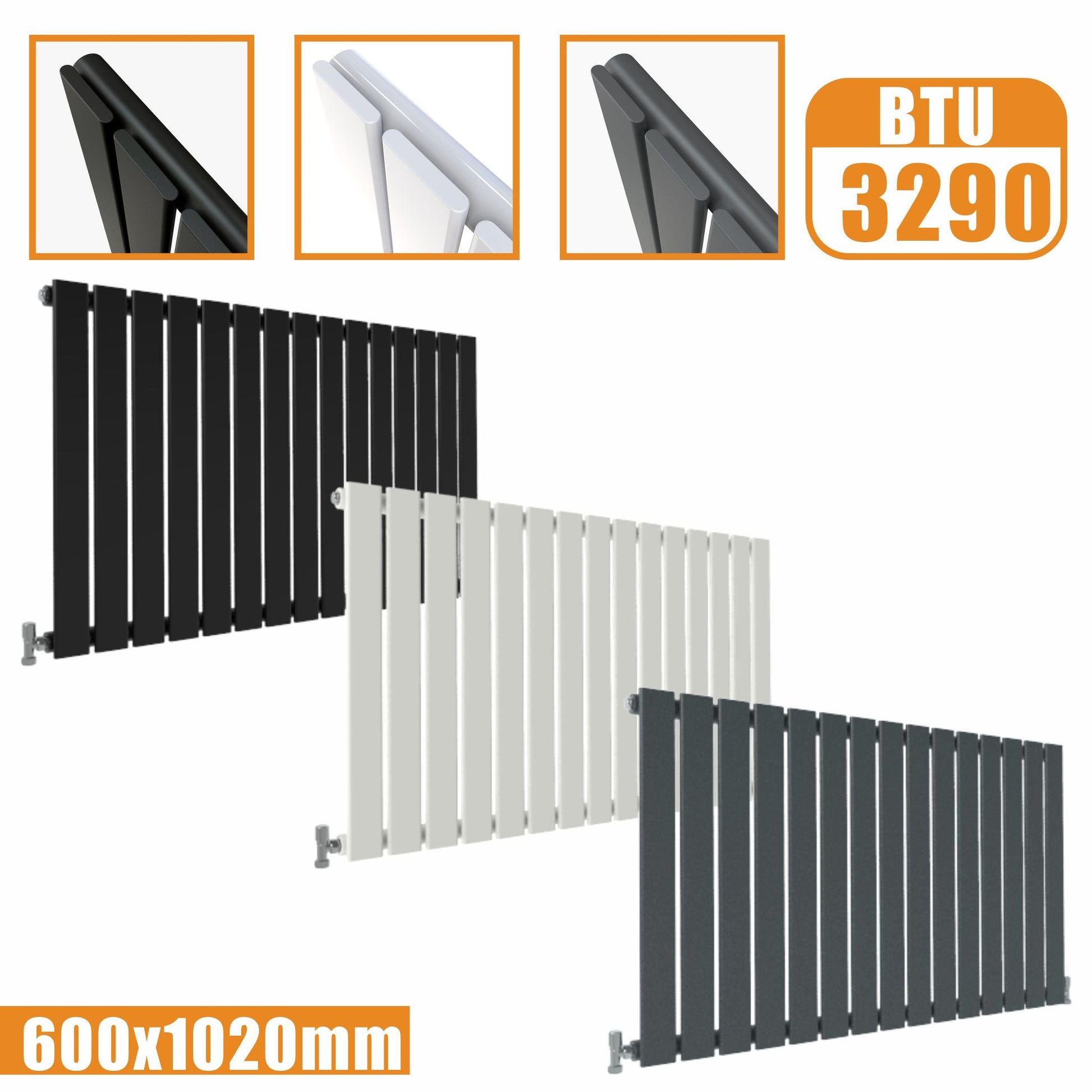 Designer Radiator Horizontal White Grey Flat Panel 600x1020MM Rads Single Panel SKY
