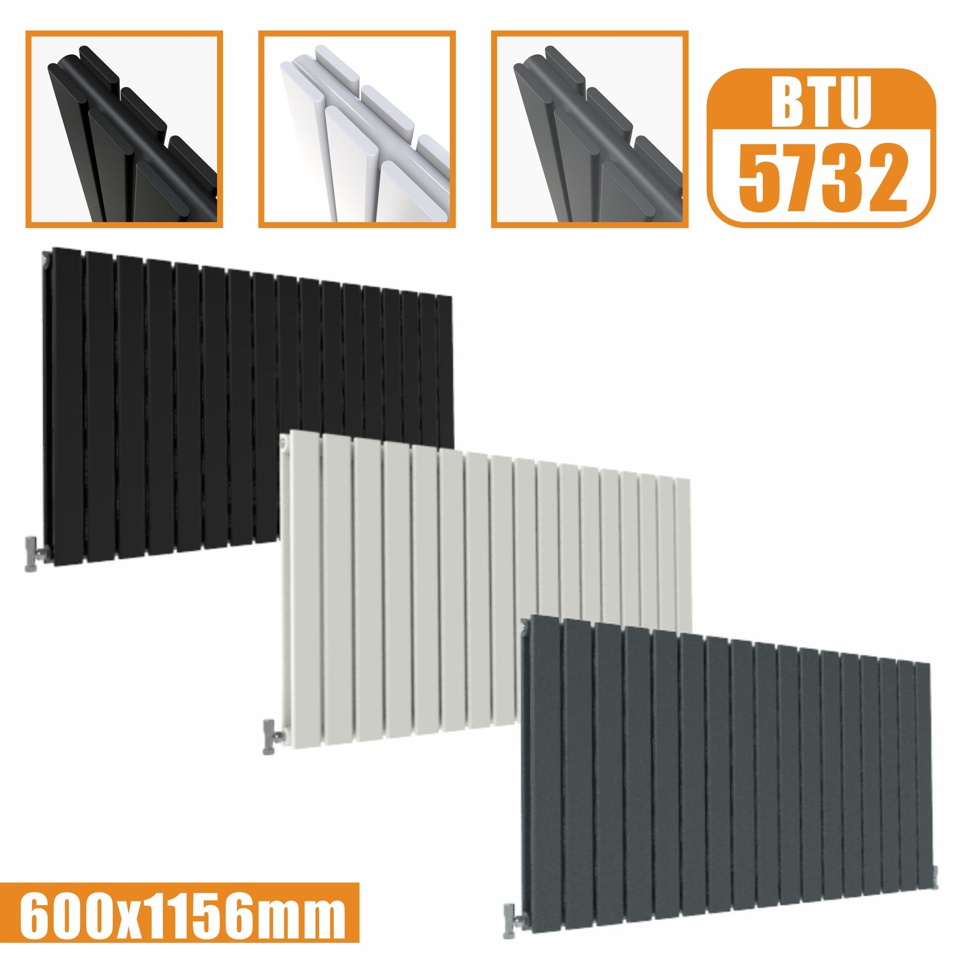 Designer Radiator Horizontal White Grey Flat Panel 600x1156MM Rads Double Panel SKY