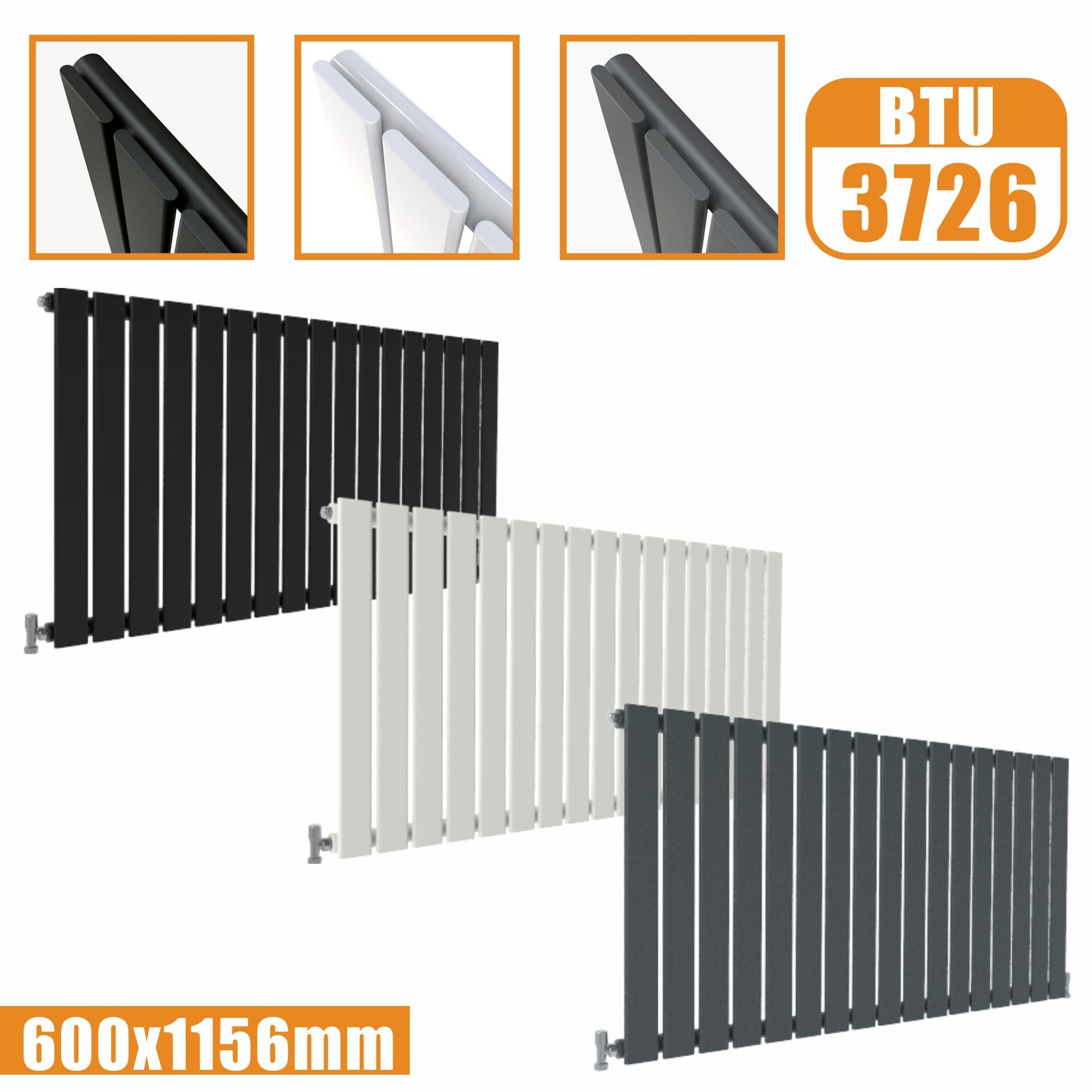 Designer Radiator Horizontal White Grey Flat Panel 600x1156MM Rads Single Panel SKY