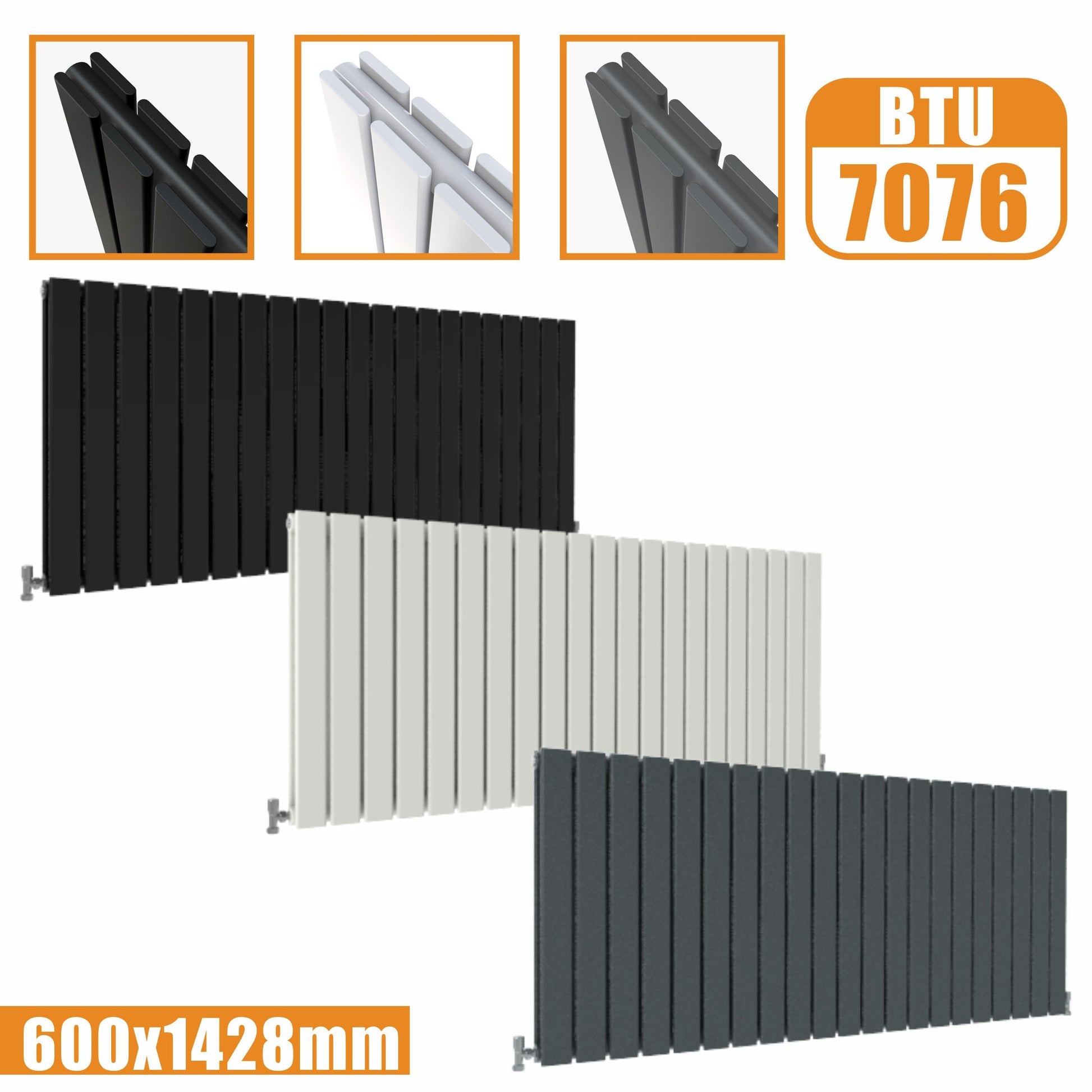 Designer Radiator Horizontal White Grey Flat Panel 600x1428MM Rads Double Panel SKY