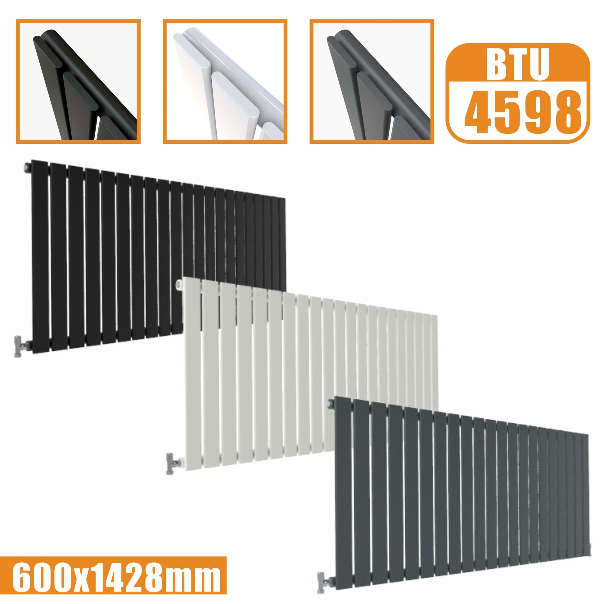 Designer Radiator Horizontal White Grey Flat Panel 600x1428MM Rads Single Panel SKY