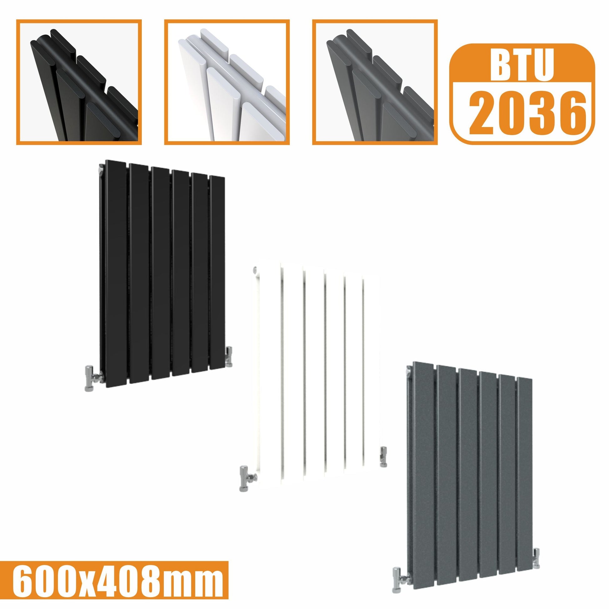 Designer Radiator Horizontal White Grey Flat Panel 600x408MM Rads Double Panel SKY