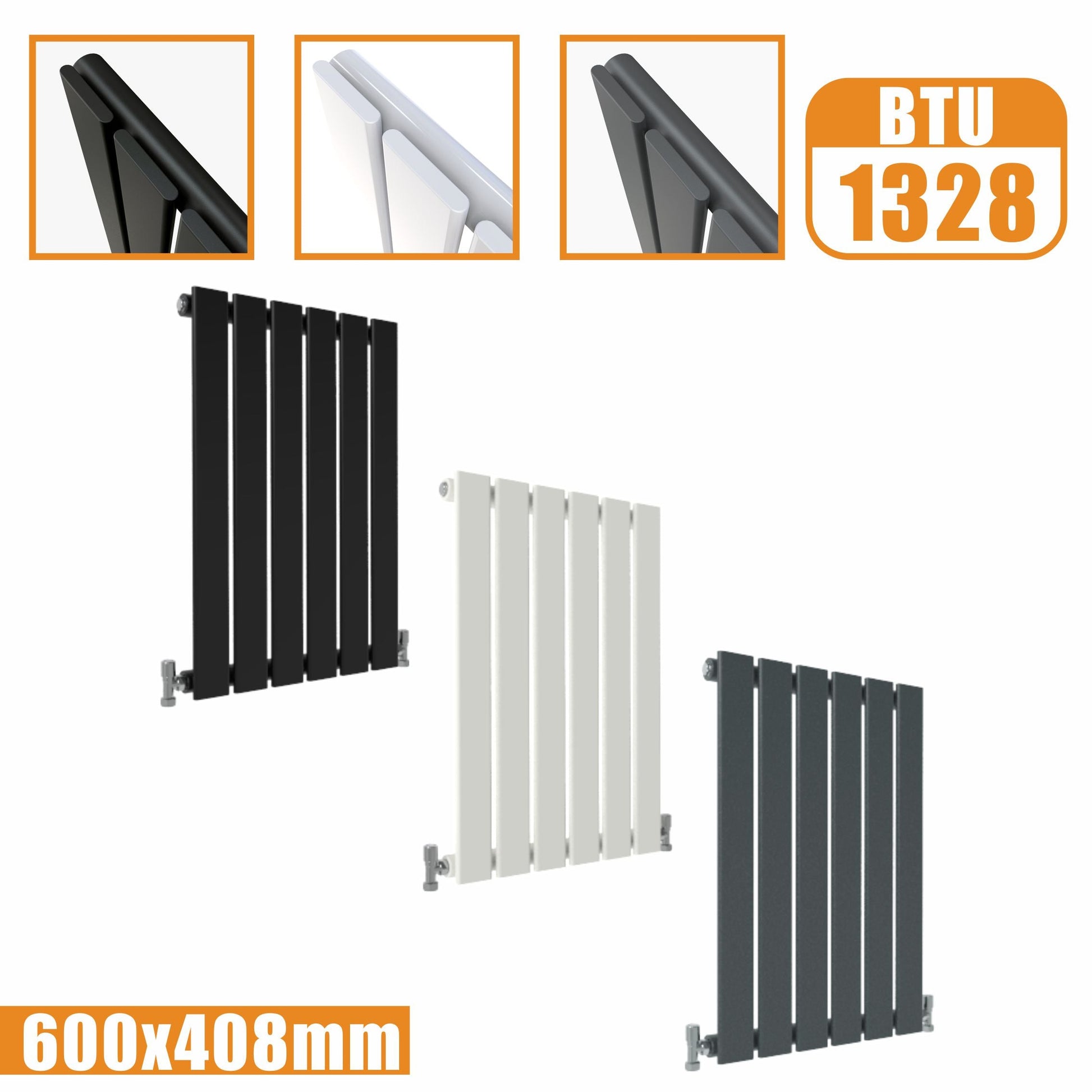 Designer Radiator Horizontal White Grey Flat Panel 600x408MM Rads Single Panel SKY