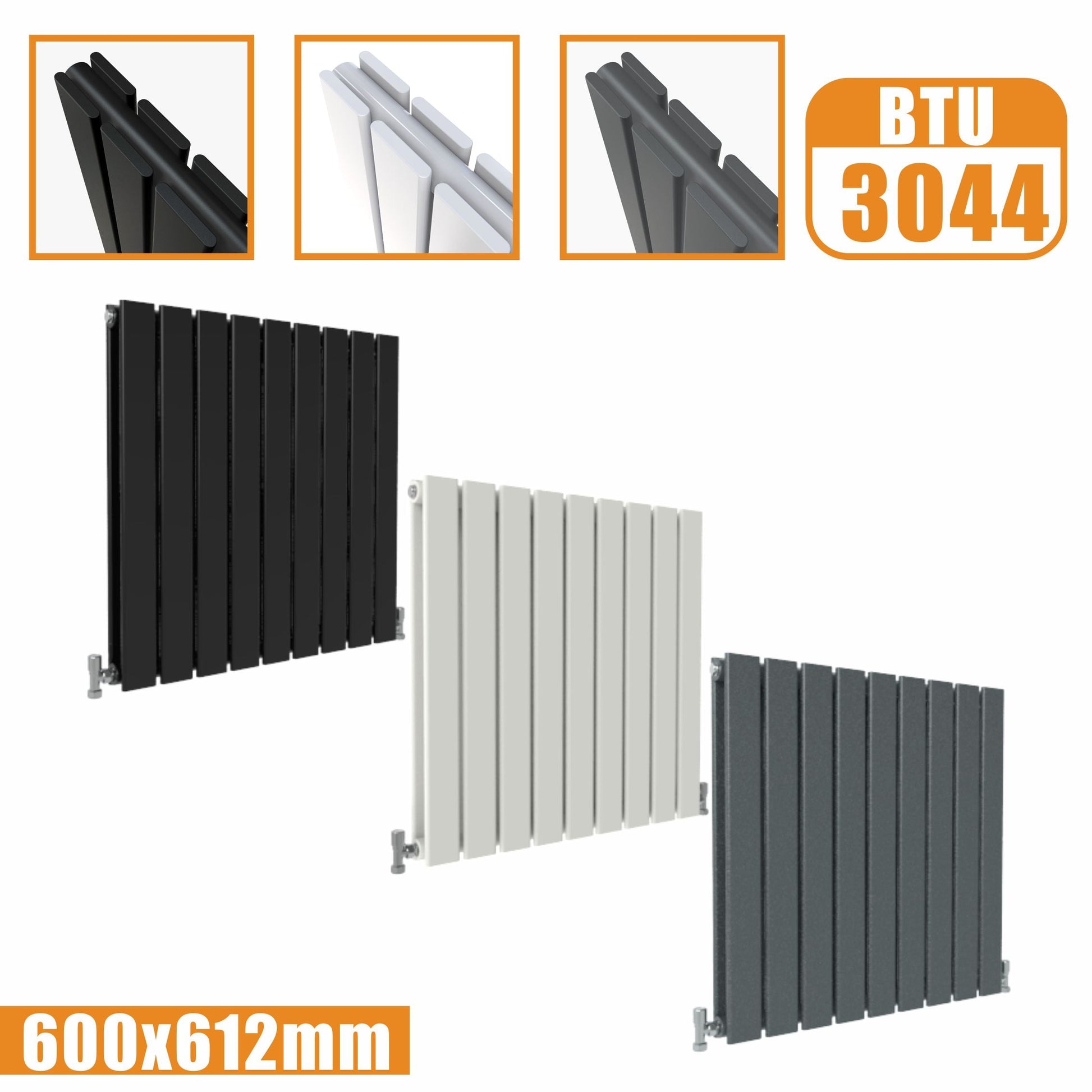 Designer Radiator Horizontal White Grey Flat Panel 600x612MM Rads Double Panel SKY