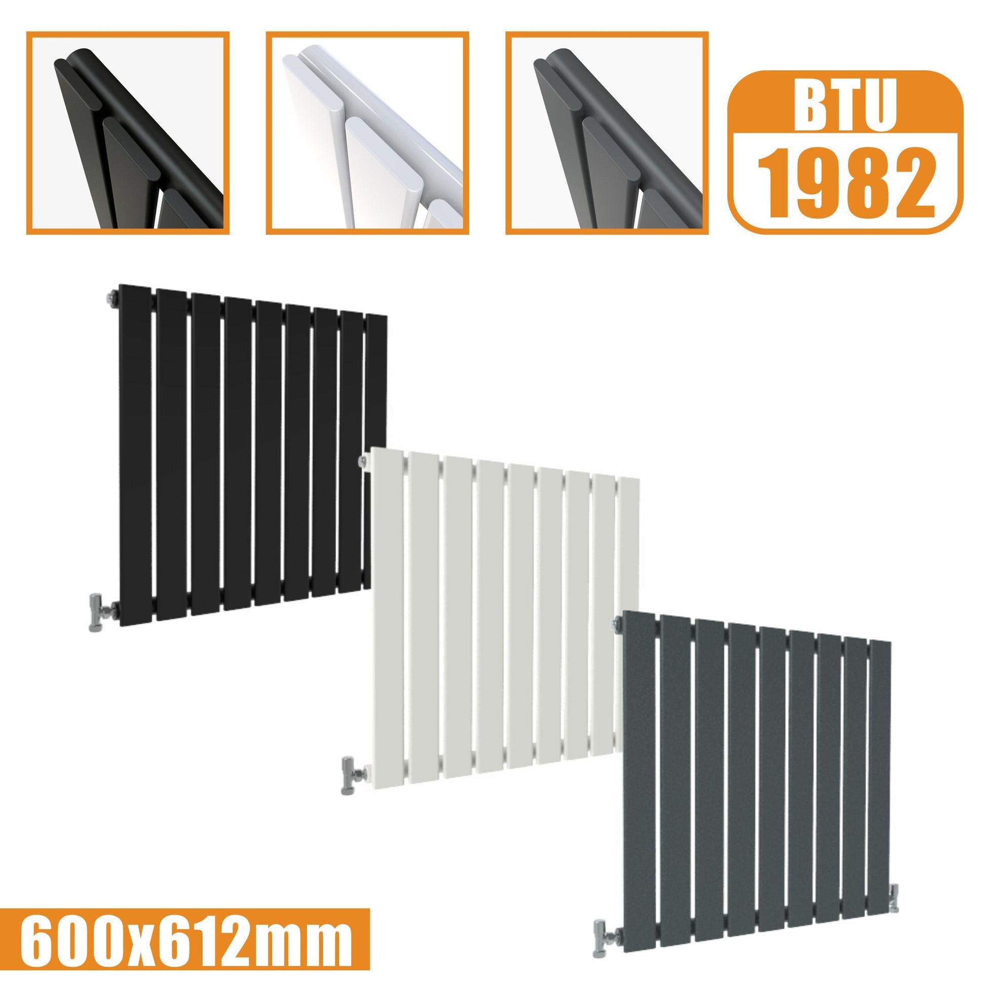 Designer Radiator Horizontal White Grey Flat Panel 600x612MM Rads Single Panel SKY