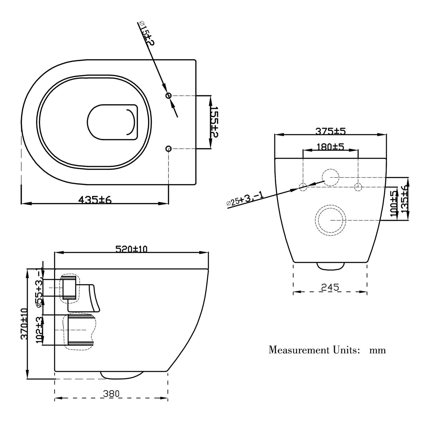 SKY BATHROOM Wall Hung Toilet Round WC Pan With UF Soft Close Seat