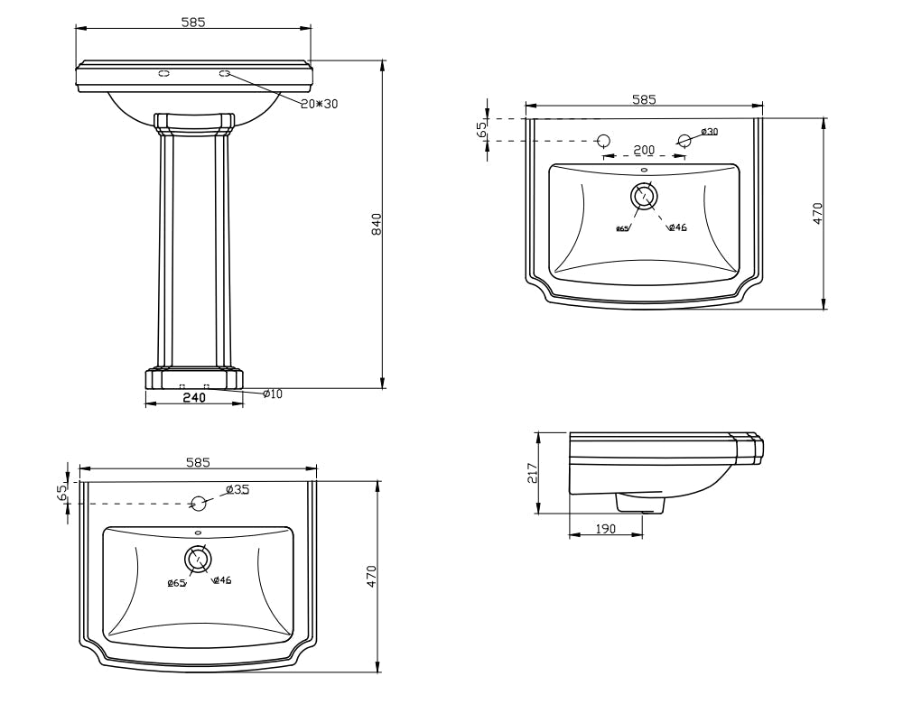 SKY BATHROOM Pedestal Basin Sink Full Floorstanding - 1 Tap Hole