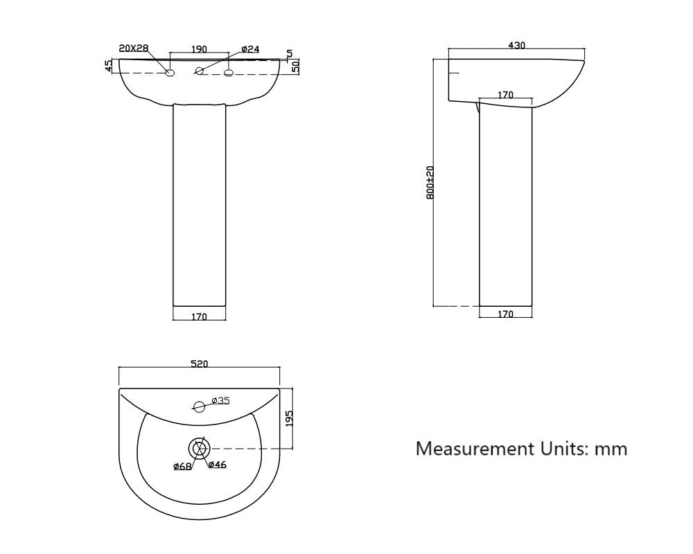 SKY BATHROOM Single Tap Hole Full Floor standing Basin Pedestal Sink