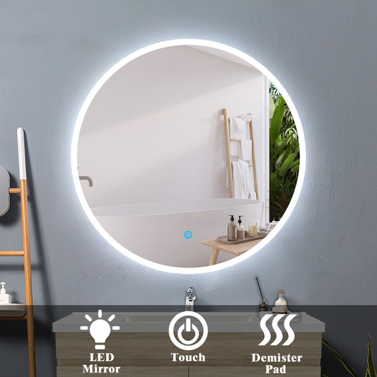 SKY Round Mirrors with Lights, Anti fog Touch Sensor, 6000K Cool White led Light, Wall Mounted, IP44 Dustproof Waterproof-1.5cm