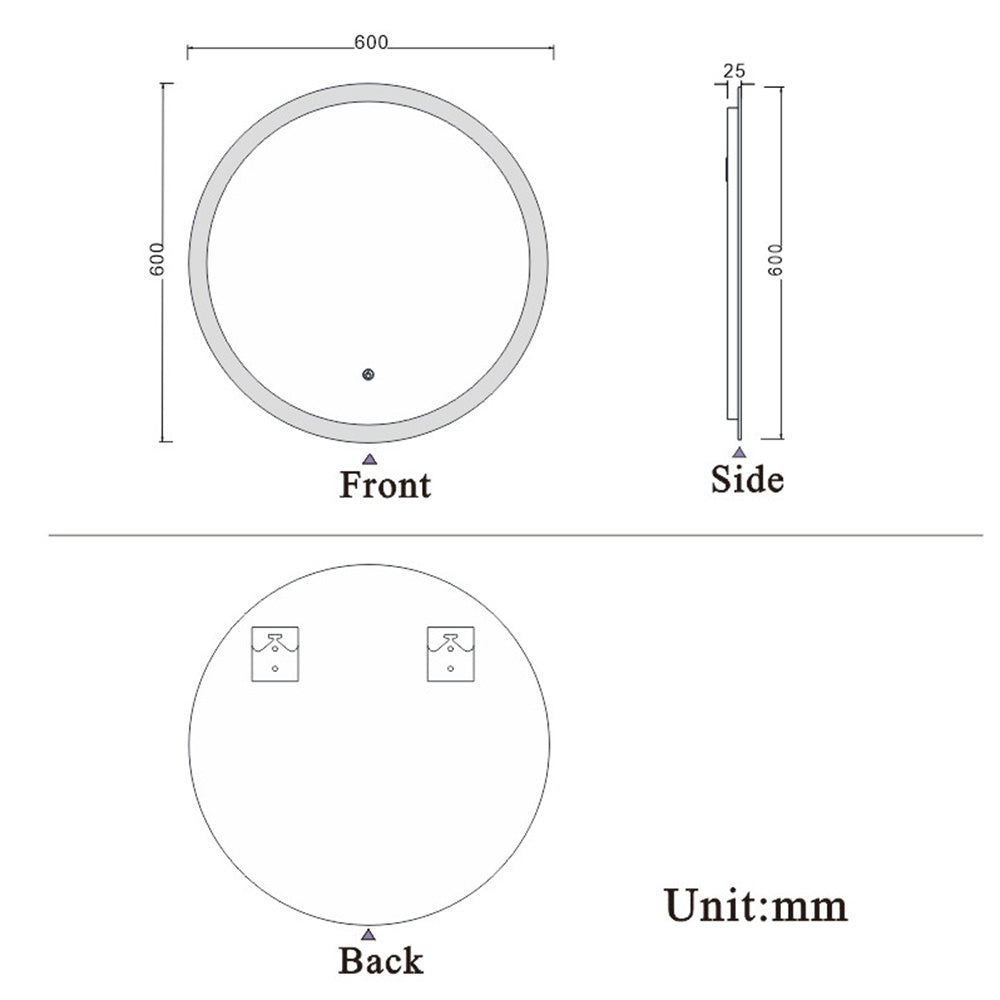 SKY Bathroom Round Mirrors with Lights, Anti fog Touch Sensor, 6000K Cool White led Light, Wall Mounted, IP44 Dustproof Waterproof-1.5cm