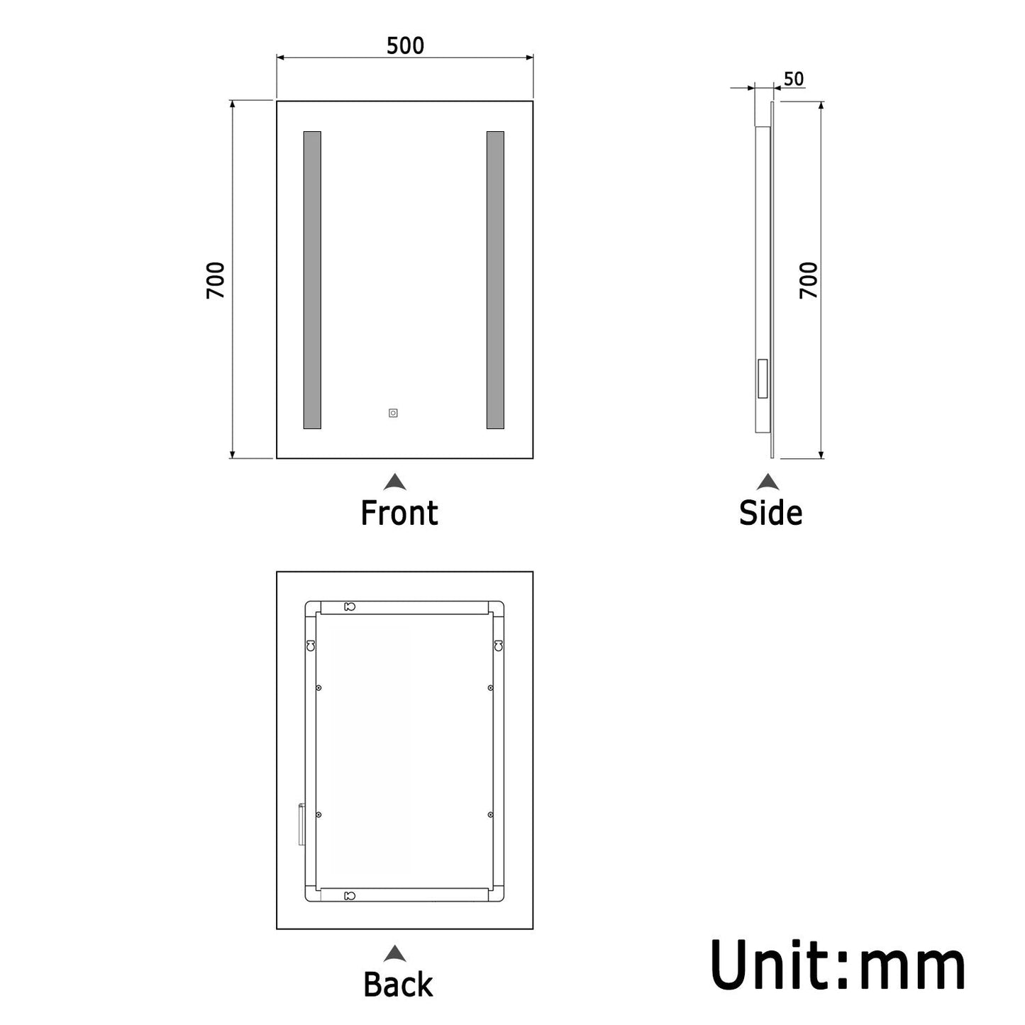 SKY bathroom LED Bathroom Mirror with Shaver Socket, Dimmable 50x70/60x80cm