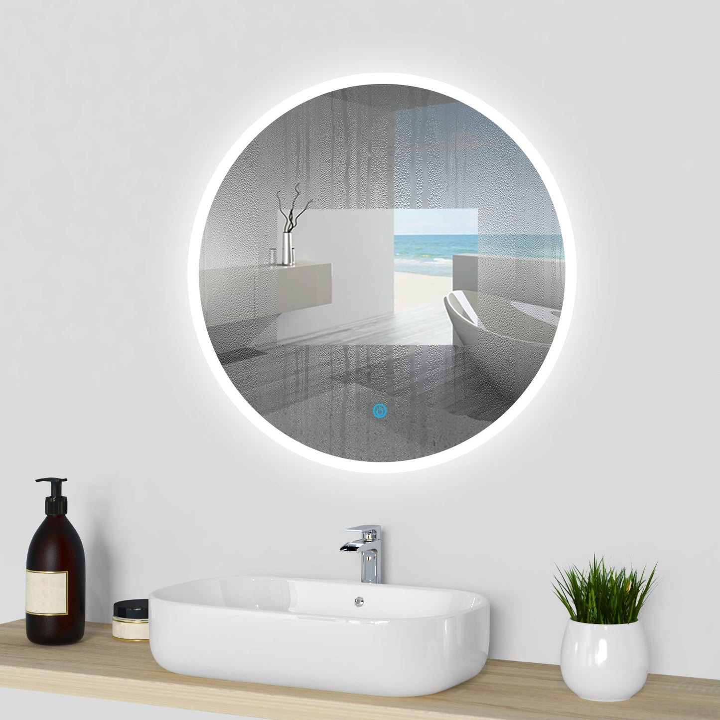SKY bathroom Round Mirror with LED Lights, LED Bathroom Mirror, Illuminated Bathroom Mirror with Touch Switch 3 Colour Dimmable Lights Demister Pad Wall Mount
