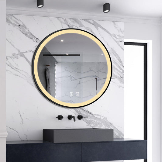 SKY bathroom Round LED Bathroom Black Frame Mirror 3 Colors