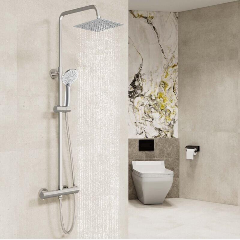 Thermostatic Bath Shower Mixer Chrome & Black Set