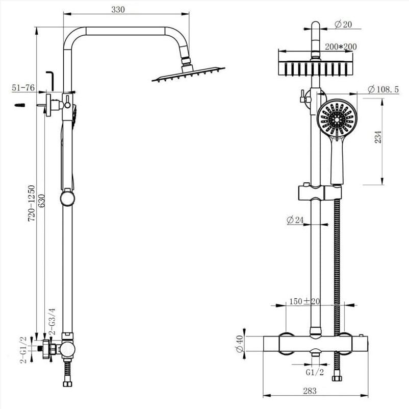 Thermostatic Bath Shower Mixer Chrome & Black Set