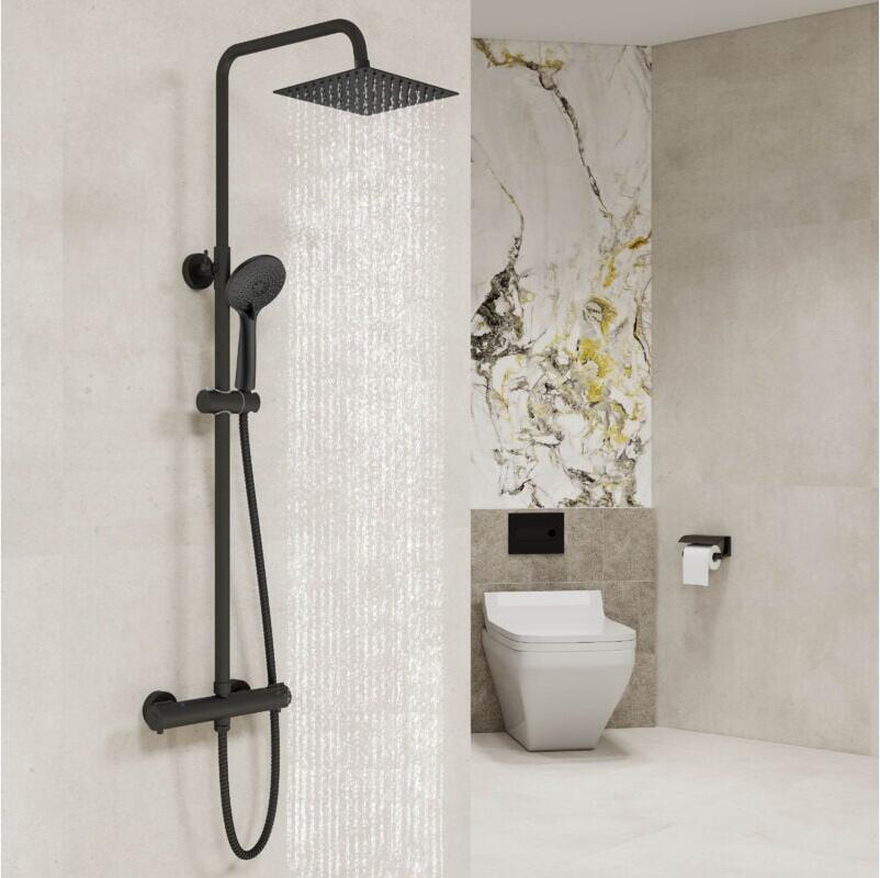 Thermostatic Bath Shower Mixer Chrome & Black Set