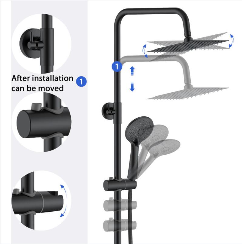 Thermostatic Bath Shower Mixer Chrome & Black Set