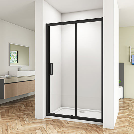 SKY Black Sliding Shower Door Single 8mm NANO Glass 195cm