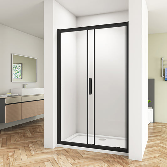 SKY Black Sliding Shower Door Single 8mm NANO Glass 195cm