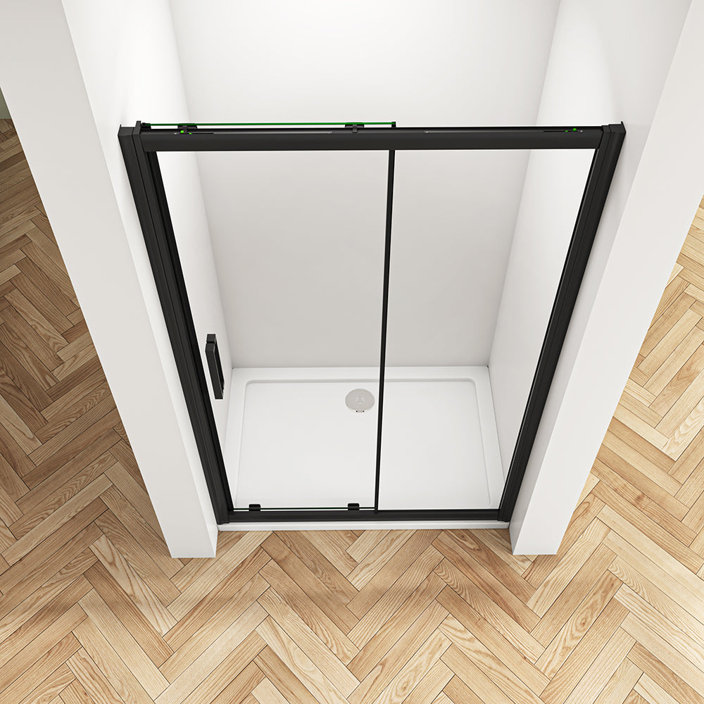 SKY Black Sliding Shower Door Single 8mm NANO Glass 195cm
