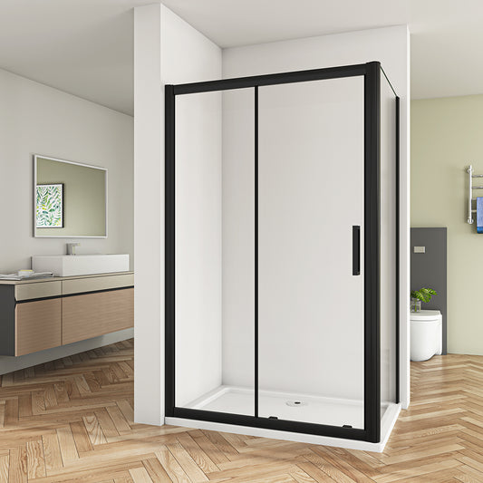 Modern shower enclosure with black frame in a bathroom setting-1