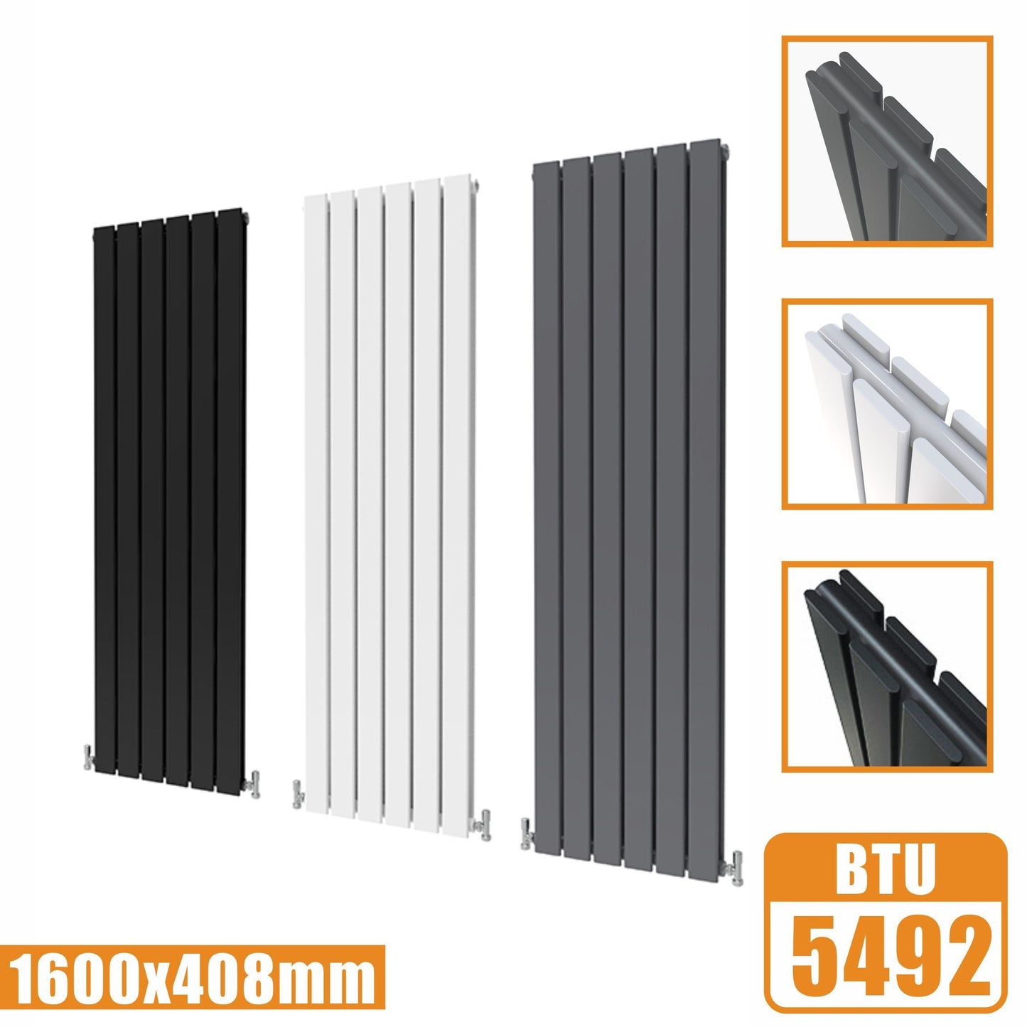 Designer Radiators,Vertical,Tall,Flat Panel,Double 1600x408mm SKY