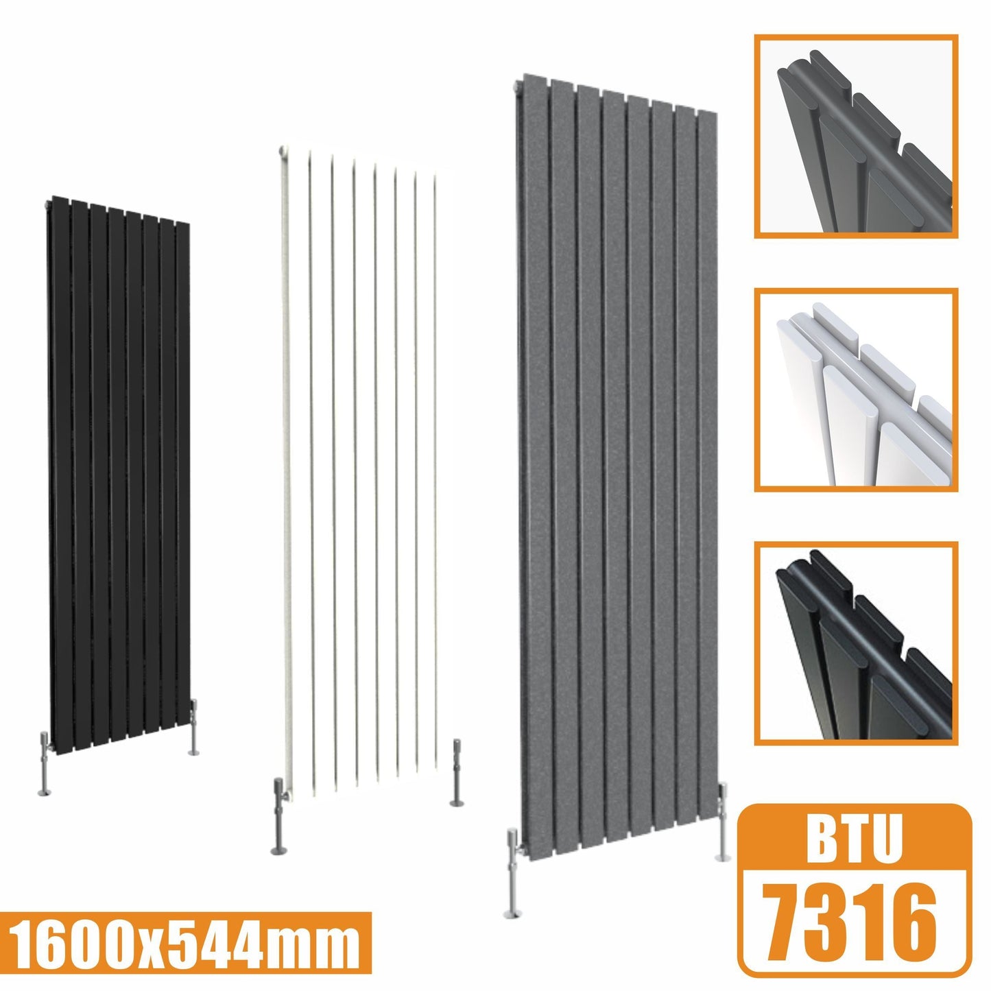 Designer Radiators,Vertical,Tall,Flat Panel,Double 1600x544mm SKY