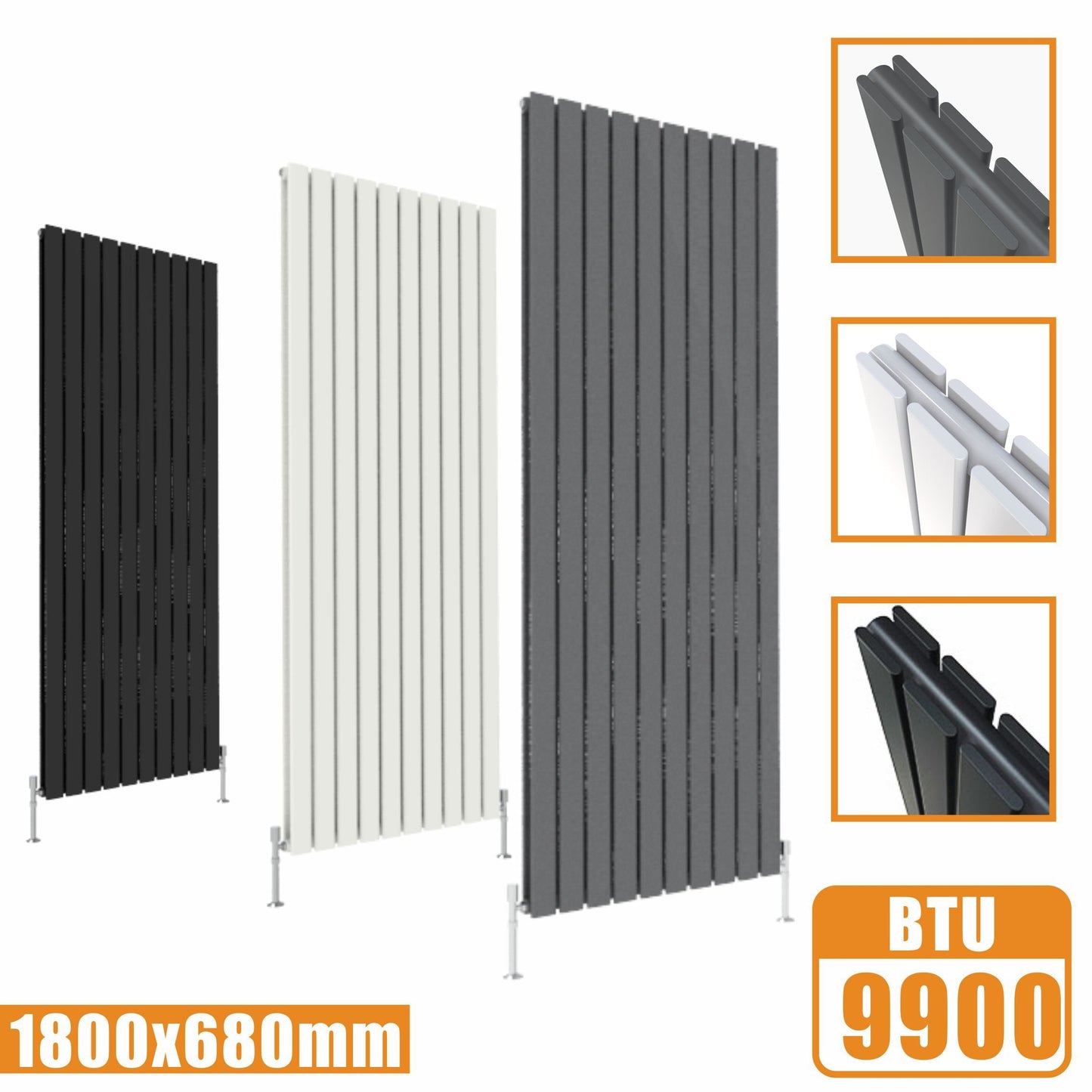 Designer Radiators,Vertical,Tall,Flat Panel,Double 1800x680mm SKY