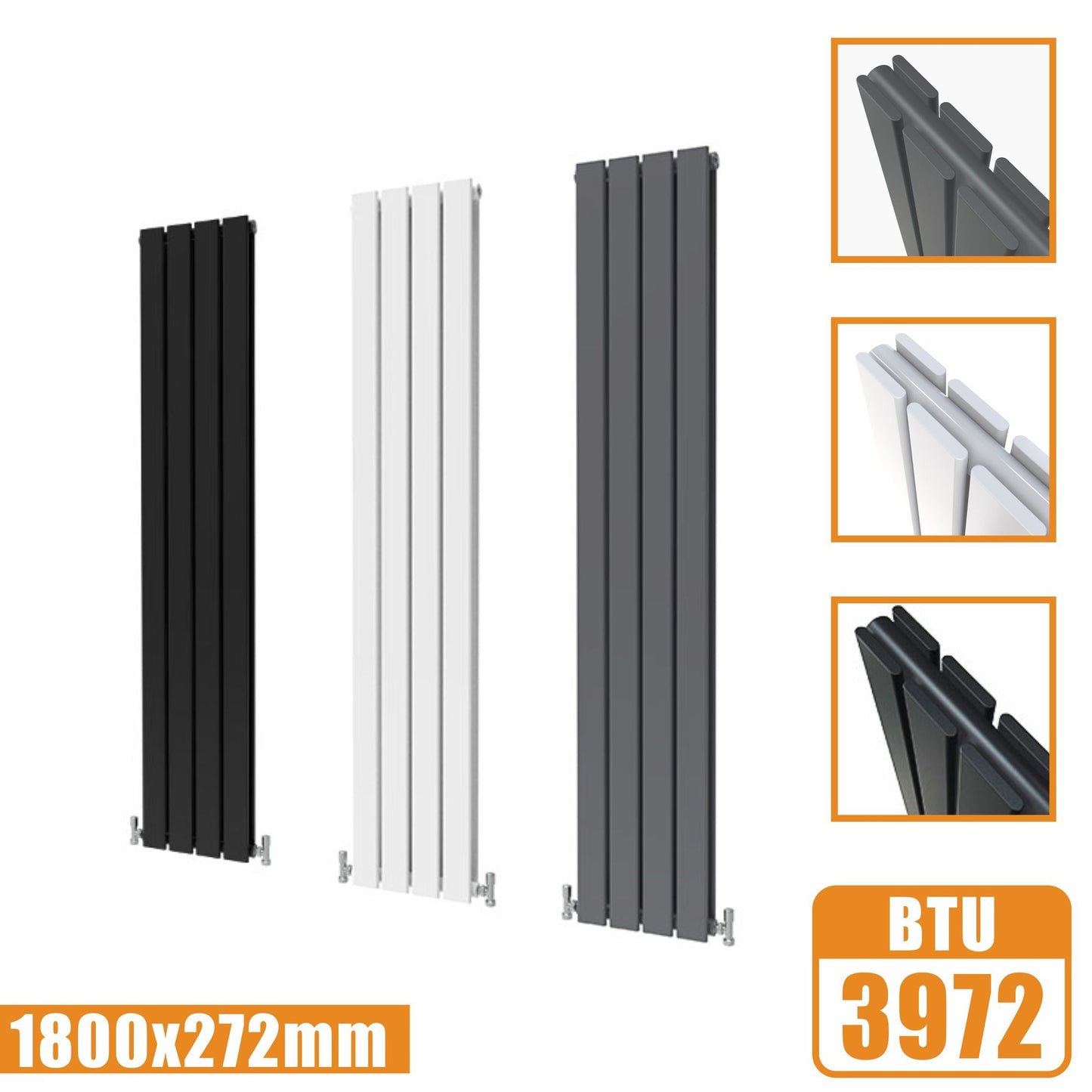 Designer Radiators,Vertical,Tall,Flat Panel,Double 1800x272mm SKY
