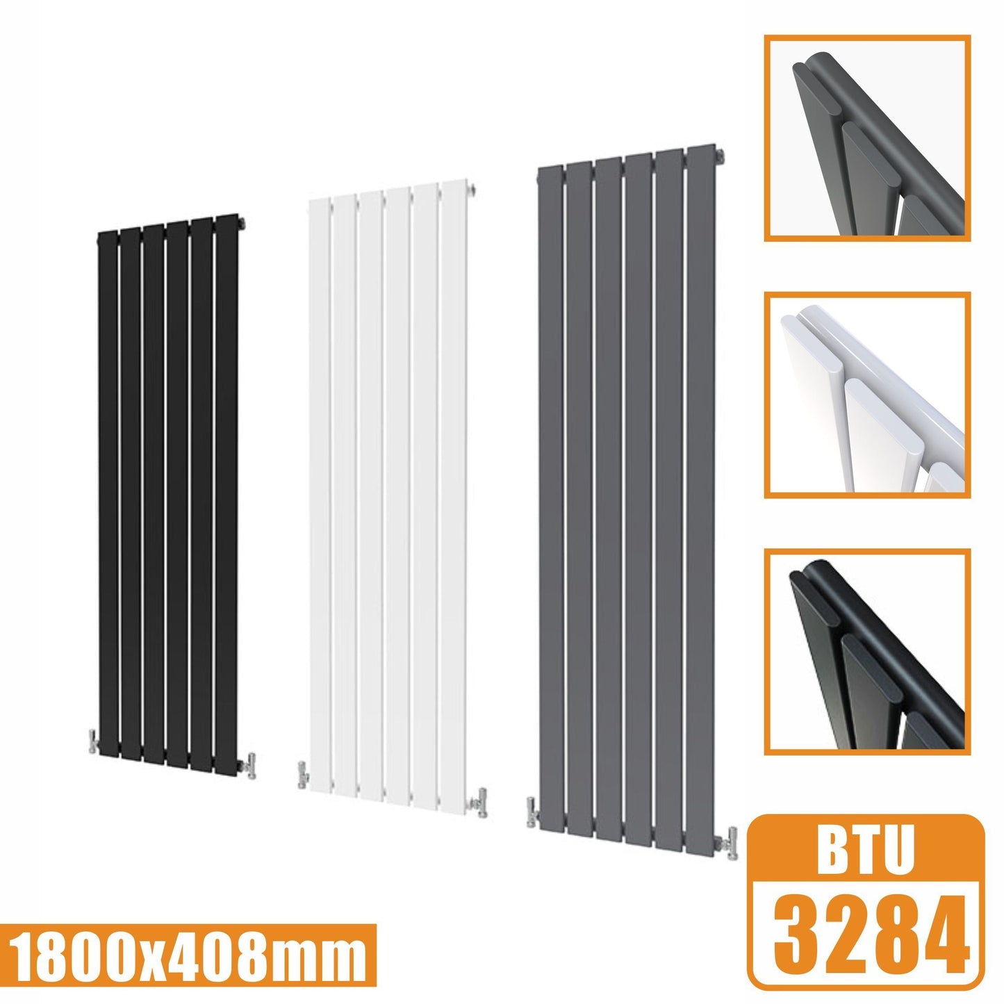 Designer Radiators,Vertical,Tall,Flat Panel,Single 1800x408mm SKY
