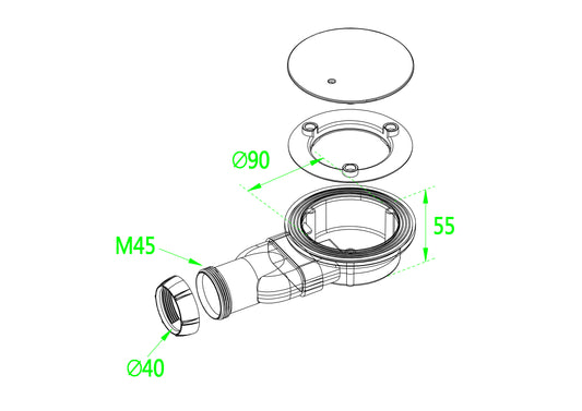 Bathroom Slimline Shower Tray Waste Trap 90mm Chrome Vented Cover
