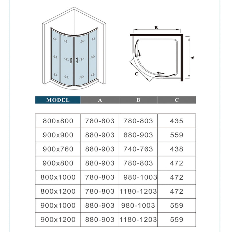 Equal Offset Quadrant Shower Enclosure 8mm Glass No tray