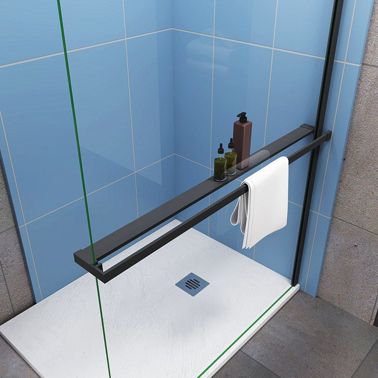 Walk In Shower Enclosure 8mm Glass Panel Black Towel Rail Rack