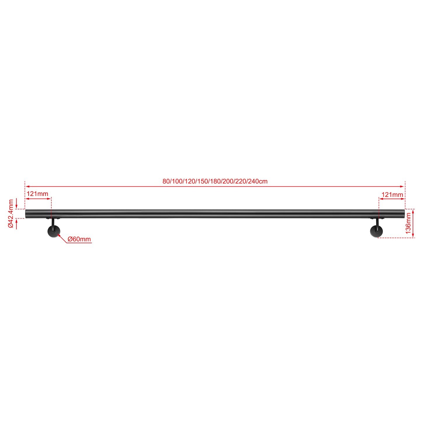 SKY Indoor Outdoor 304 Stainless Steel Wall Mount Handrail, Black Stair Railing