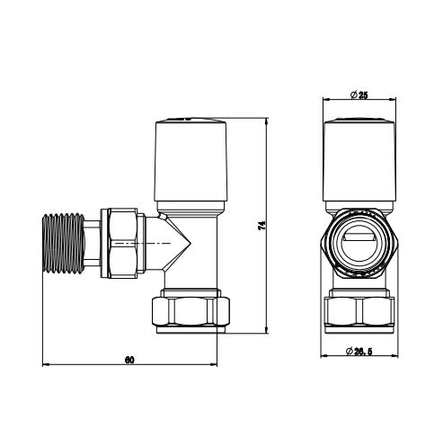SKY BATHROOM Manual & Thermostatic TRV 15mm x 1/2 inch Chrome & Anthracite Radiator Angled Valve