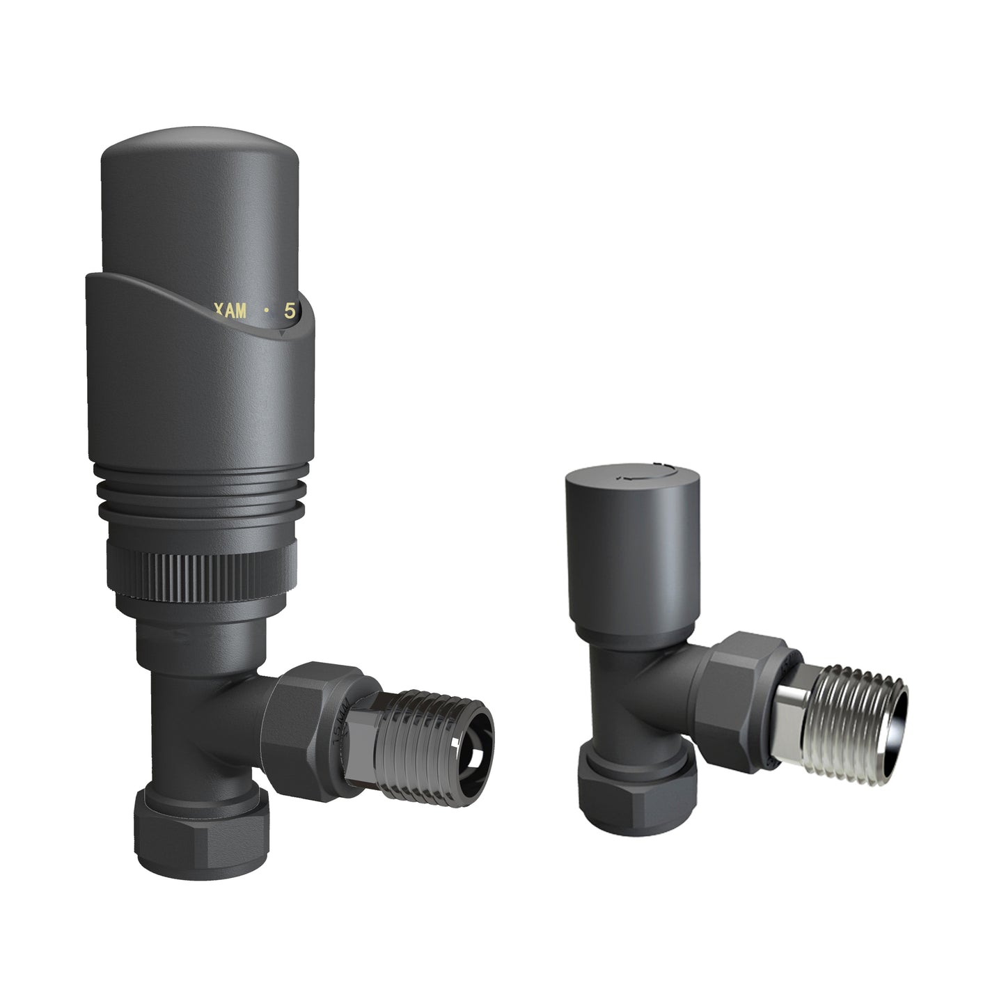 SKY BATHROOM Manual & Thermostatic TRV 15mm x 1/2 inch Chrome & Anthracite Radiator Angled Valve
