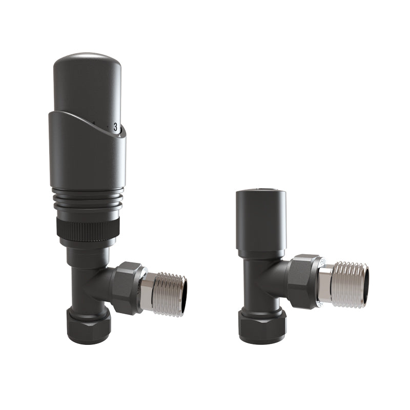 SKY BATHROOM Manual & Thermostatic TRV 15mm x 1/2 inch Chrome & Anthracite Radiator Angled Valve