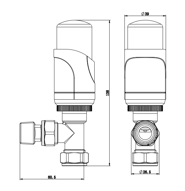 SKY BATHROOM Manual & Thermostatic TRV 15mm x 1/2 inch Chrome & Anthracite Radiator Angled Valve
