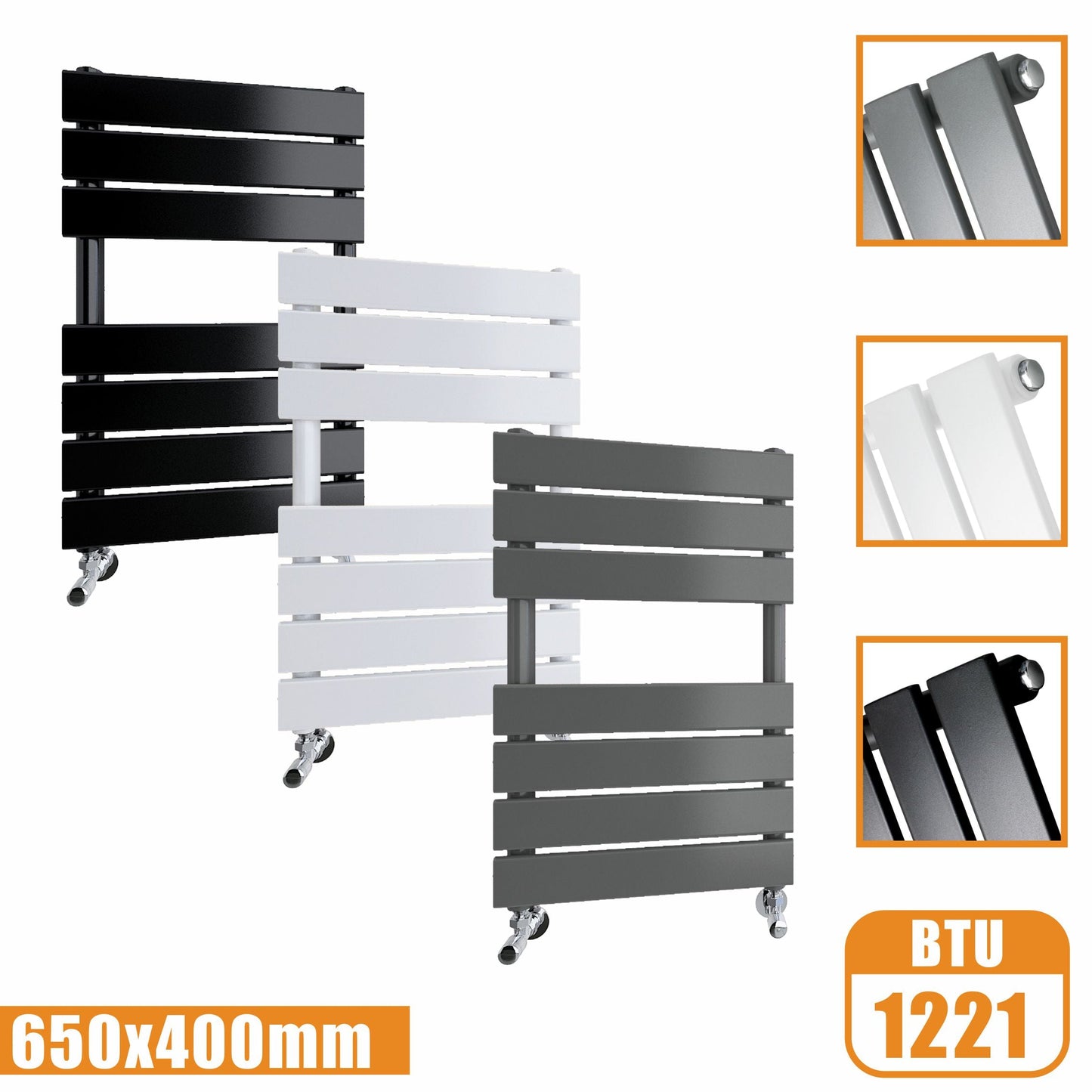 Flat Panel Heated Towel Rail ladder Radiator Anthracite White Black 650x400MM SKY