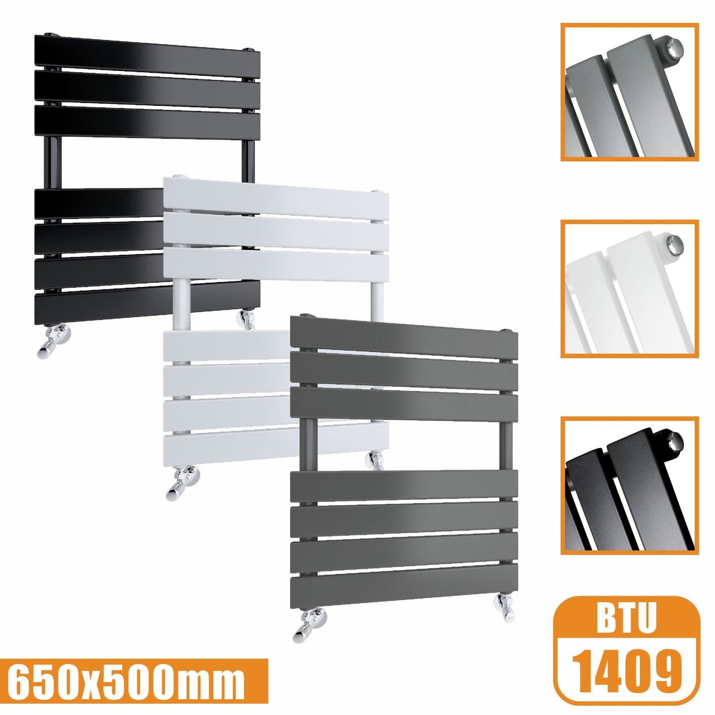 Flat Panel Heated Towel Rail ladder Radiator Anthracite White Black 650x500MM SKY