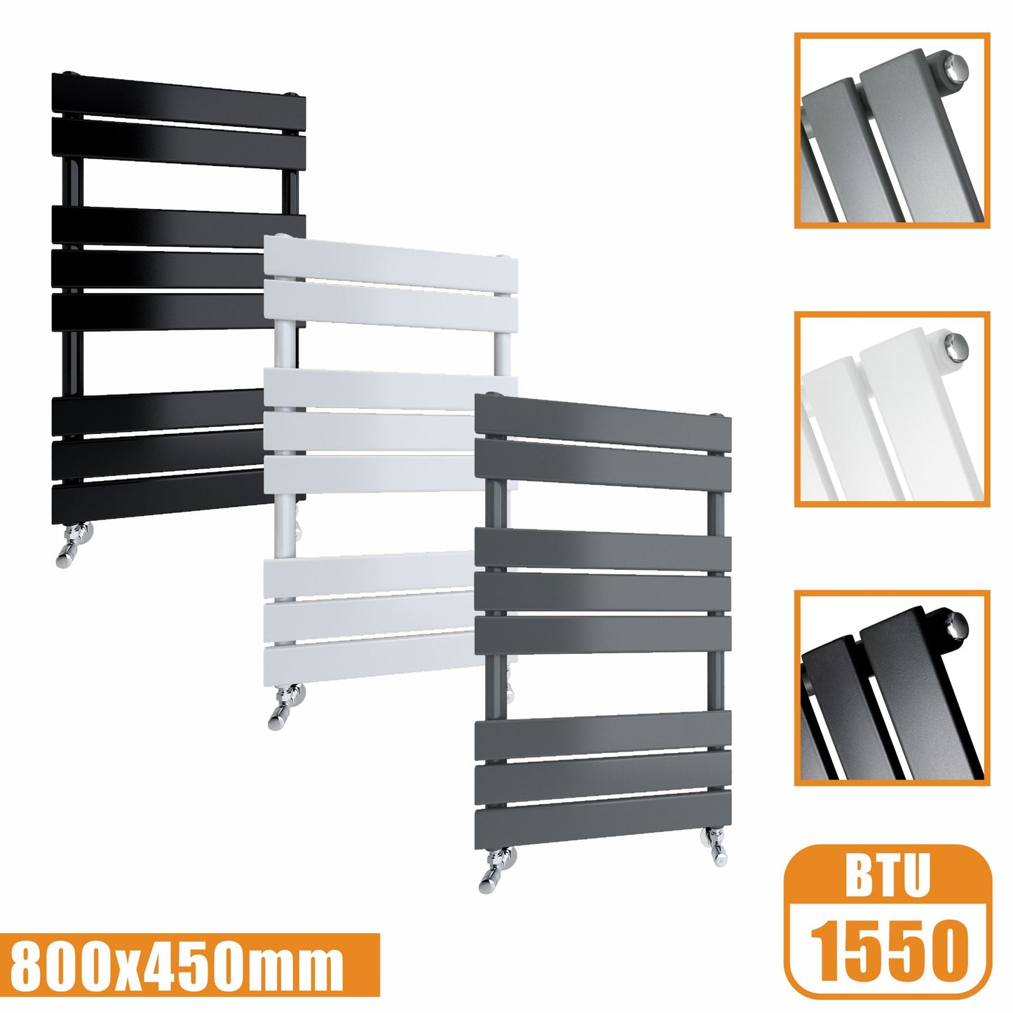 Flat Panel Heated Towel Rail ladder Radiator Anthracite White Black 800x450MM SKY
