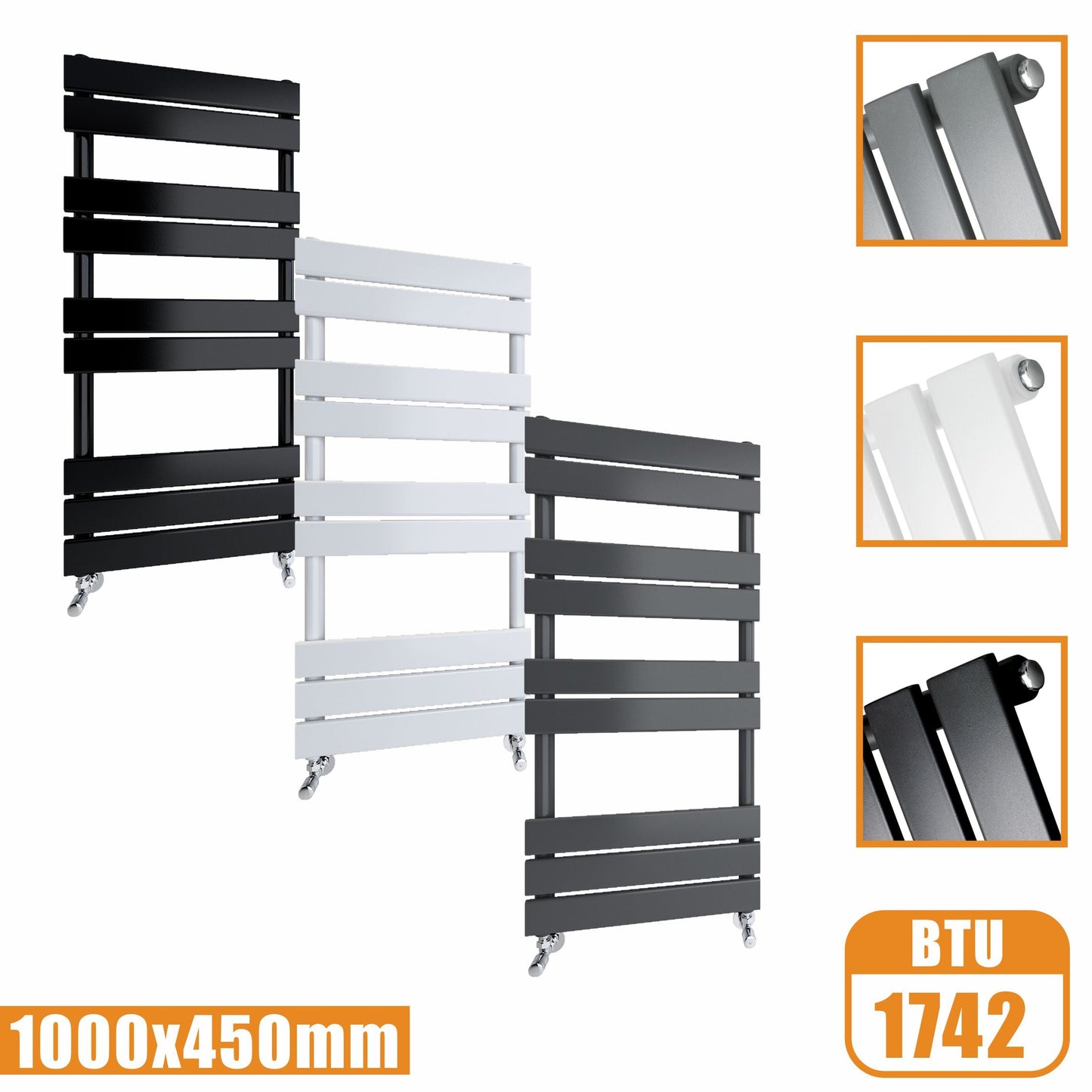 Flat Panel Heated Towel Rail ladder Radiator Anthracite White Black 1000x450MM SKY
