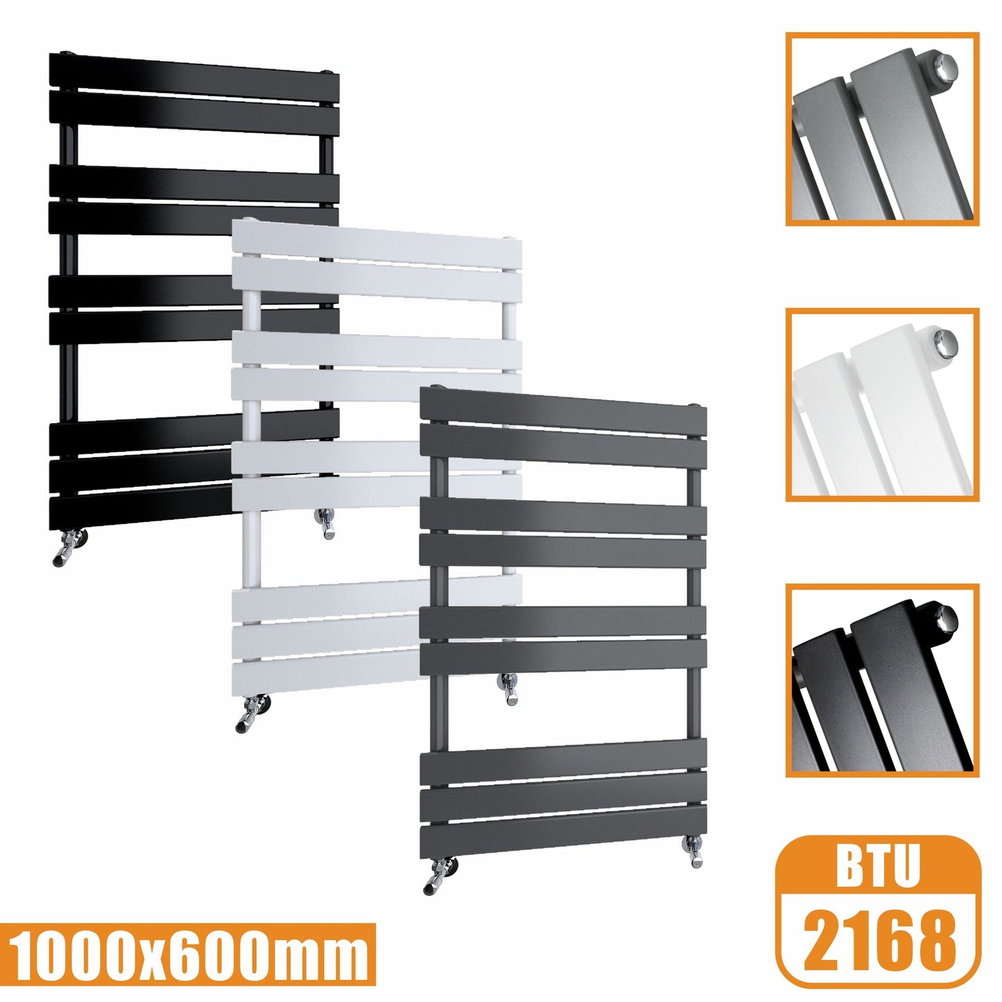 Flat Panel Heated Towel Rail ladder Radiator Anthracite White Black 1000x600MM SKY